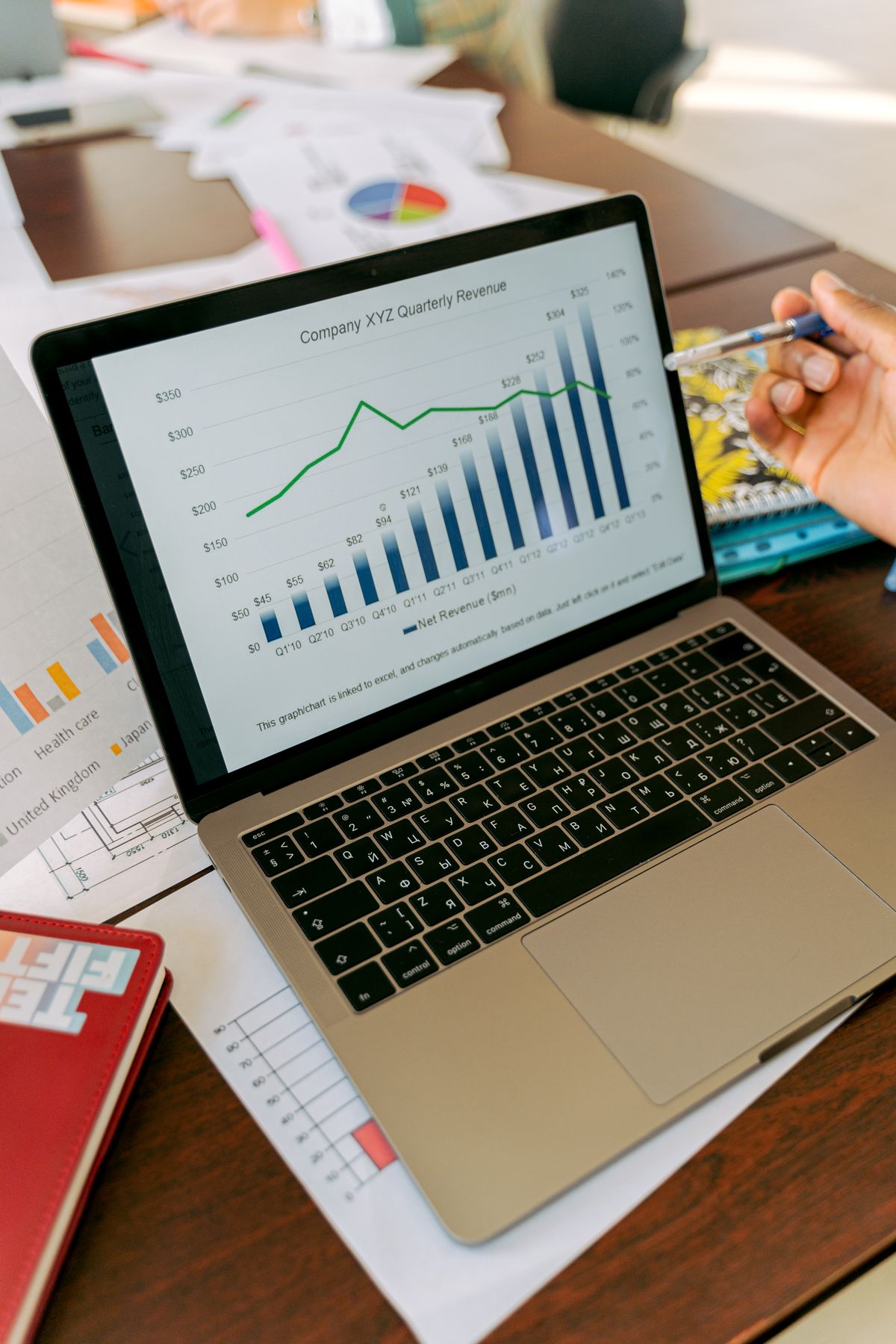 Laptop showing business analytics charts