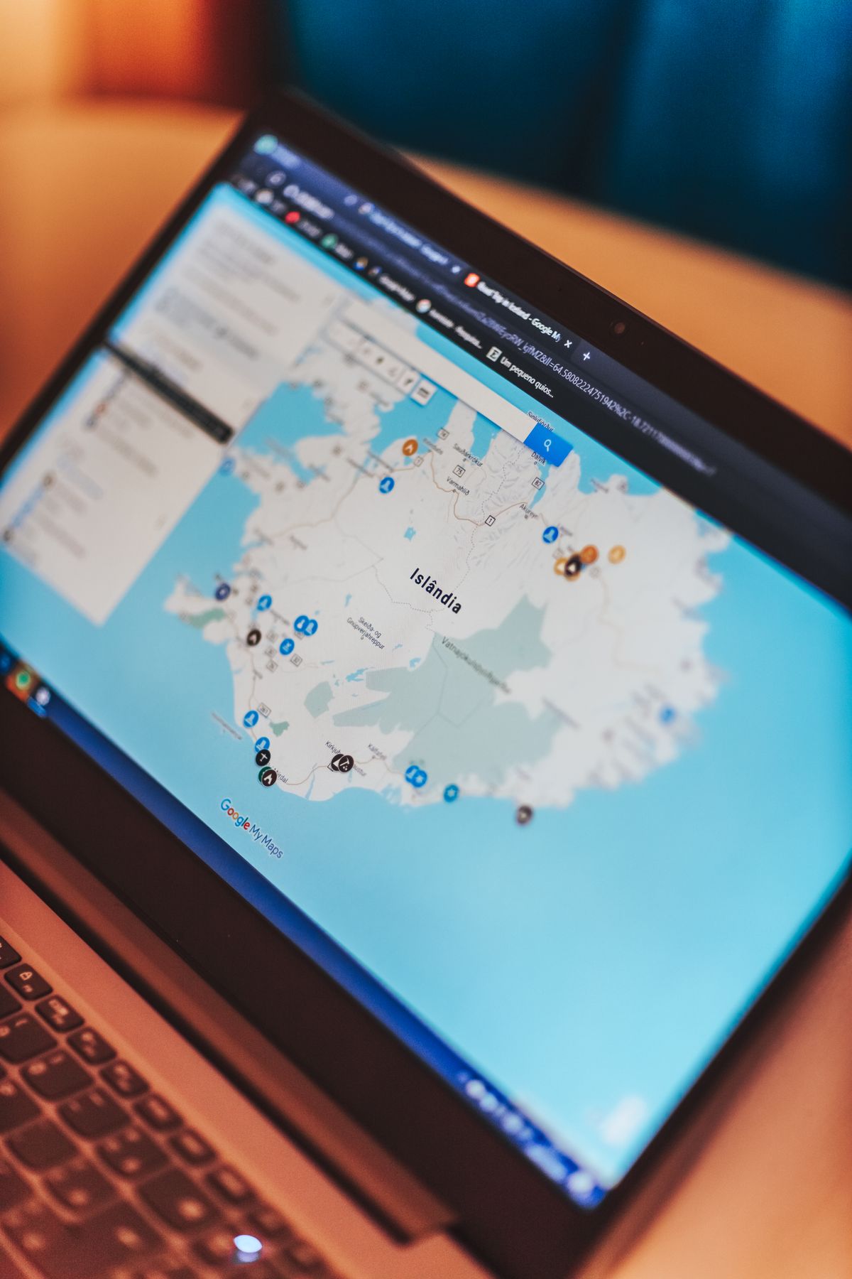 Digital map displayed on a laptop