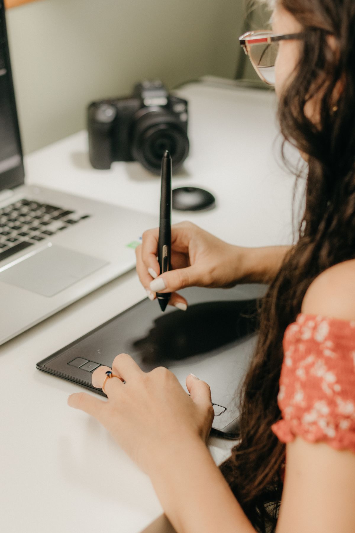 Graphic designer working with a drawing tablet